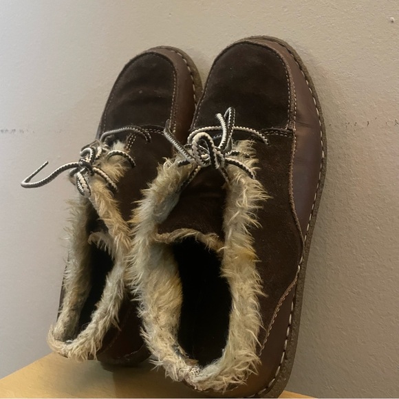 WindRiver Brown Leather & Suede Faux-Fur Lined Lace-Up Loafers – Size 9 GUC - Picture 9 of 16